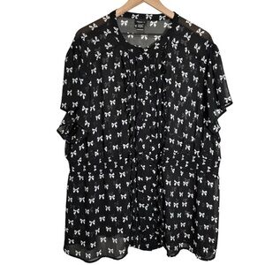 Torrid Sheer Top Women's Size 4X Bow Print Ruffles Smocking Sheer Cottage Core